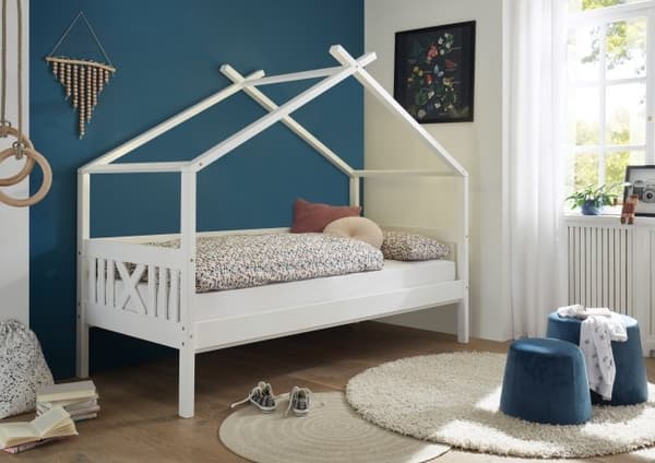Vit furuträdshusbädd för barn - Lek & Sov kombination, 90x200 cm