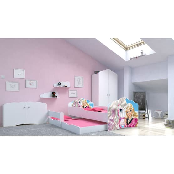Børneseng - Fala med madras og ekstra seng - Barbie - 160 x 80 cm