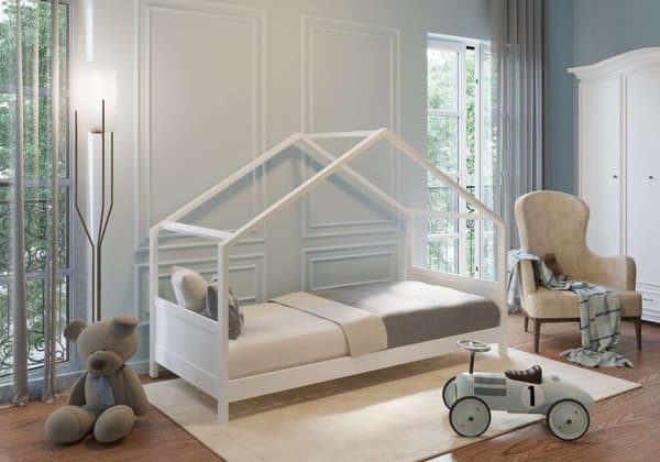 Vit massiv furuhusbädd för barn - Stilfull & funktionell modern inredningstillbehör