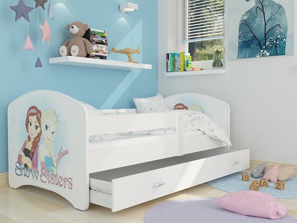 Frozen Princess Barnsäng med Säkerhetsräcke & Utdragbar Låda - Vit, 90x200 cm