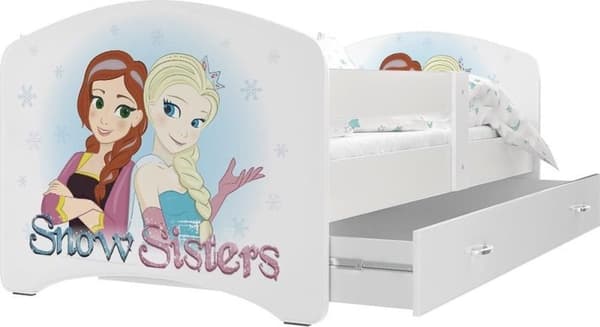 Frozen Princess Barnsäng med Säkerhetsräcke & Utdragbar Låda - Vit, 90x200 cm