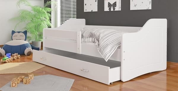Snygg vit barnsäng med förvaringslåda & Bergamo H3 madrass - Miljövänlig, handgjord design