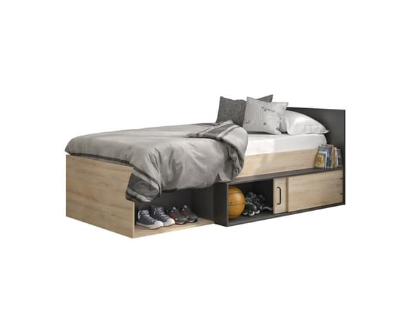 Modern träsäng 90x200cm med förvaringslåda, Kronberg ekstil - Perfekt för unga vuxna