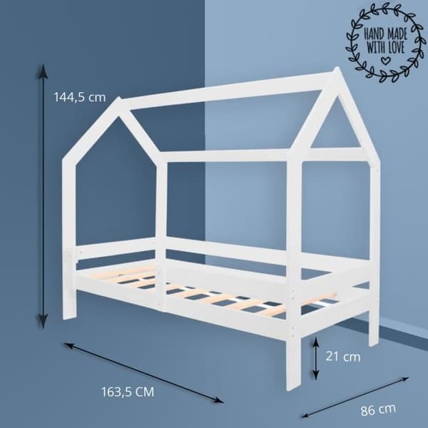 Springos® barnsäng i form av ett hus med bas, tak och fallskydd 80 x 160 cm