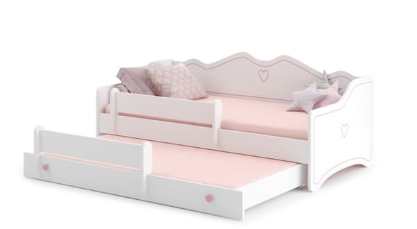 Emma Hjerteprint Børneseng med Dagbedsfunktion - Pink & Hvid