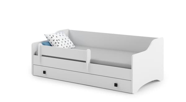 Vit säker & bekväm barnsäng med låda & flexsystem - 164x85x60cm