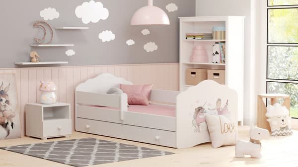 FALA Unicorn & Fairy Tema Børneseng - Hvid & Pink, Sikker, Holdbar, Nem Samling