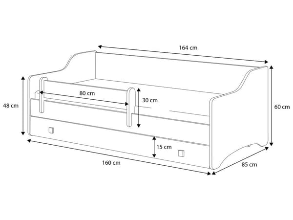 Hvid børneseng med opbevaringsskuffe, 164x85x60cm, sikker & holdbar, FLEX-System spjældbund