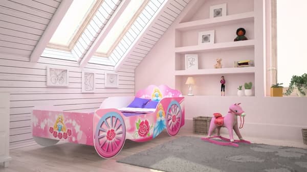 Komplett prinsesstema sovrumsset med rosa prinsesssäng, 160x80 cm, hög kvalitet MDF