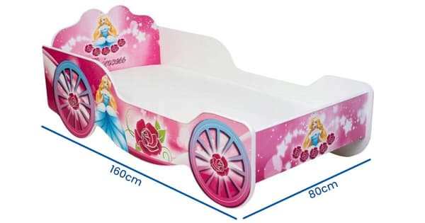 Komplett prinsesstema sovrumsset med rosa prinsesssäng, 160x80 cm, hög kvalitet MDF