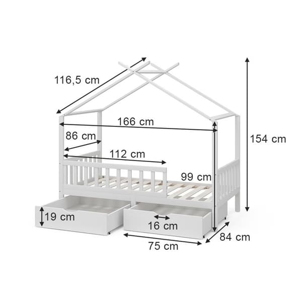 Oskar Store lit cabane Franka, Blanc, 80x160 cm med 2 lådor