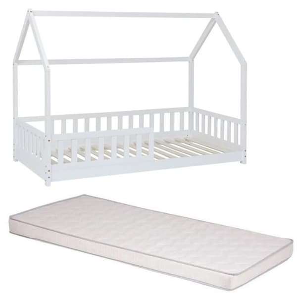 Lit cabane - Laïba Kids - Oasis Blanc - 90x190 cm - Madras inkluderat - 1 plats