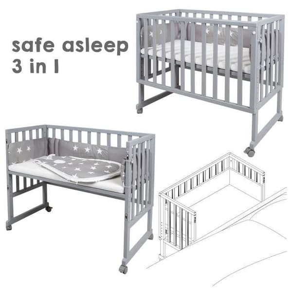 Lit cododo ROBA Safe Asleep 3 i 1 - Grå - Madrass och sovpåse inkluderad