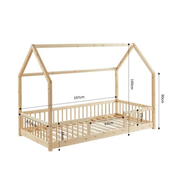 Lit Enfant - Laiba Kids - Ensemble Lit Nocturne Naturel - 90x190 cm - Trä - Beige