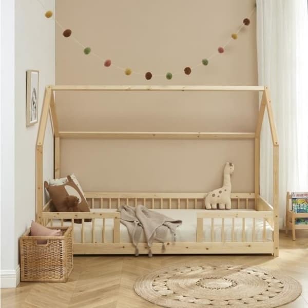 Lit Enfant - Laiba Kids - Ensemble Lit Nocturne Naturel - 90x190 cm - Trä - Beige