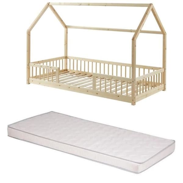 Lit Enfant - Laiba Kids - Ensemble Lit Nocturne Naturel - 90x190 cm - Trä - Beige