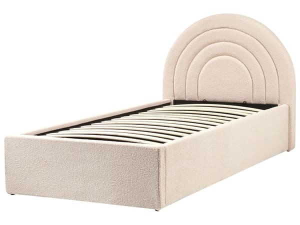 Oppbevaringsseng Beige Boucle Enkeltseng 90 x 200 cm Minimalistisk Retro Design Oppbevaring