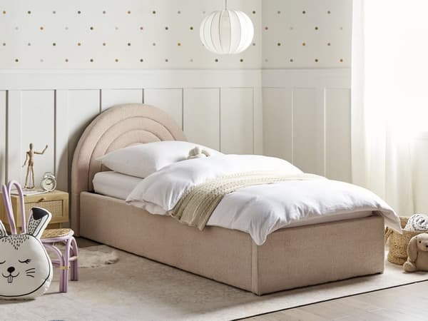 Oppbevaringsseng Beige Boucle Enkeltseng 90 x 200 cm Minimalistisk Retro Design Oppbevaring