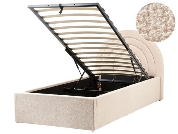 Oppbevaringsseng Beige Boucle Enkeltseng 90 x 200 cm Minimalistisk Retro Design Oppbevaring