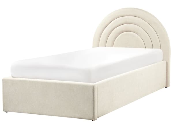 Oppbevaringsseng Beige Stoff Enkeltseng 90 x 200 cm Minimalistisk Retro Design Oppbevaring