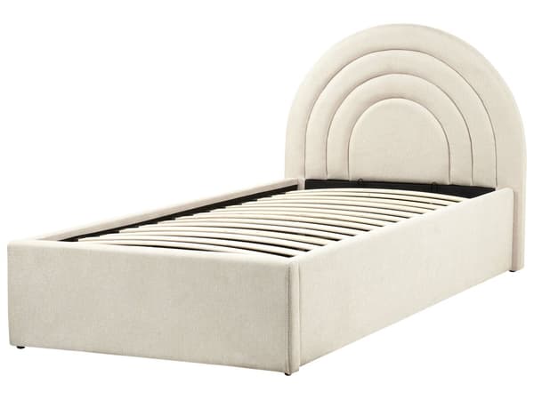 Oppbevaringsseng Beige Stoff Enkeltseng 90 x 200 cm Minimalistisk Retro Design Oppbevaring