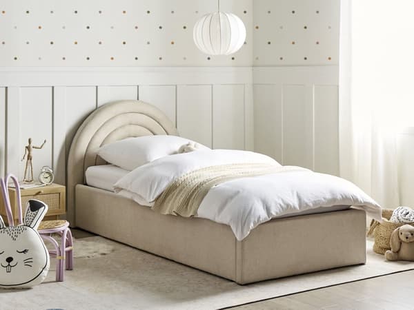 Oppbevaringsseng Beige Stoff Enkeltseng 90 x 200 cm Minimalistisk Retro Design Oppbevaring