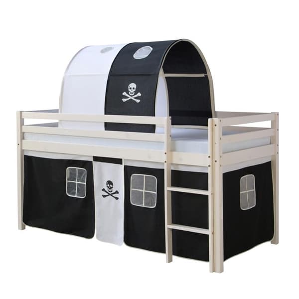 Lit mi-haut - HomeStyle4U - 90x200 cm - Massivt trä - Gardin 100% bomull - 1 plats