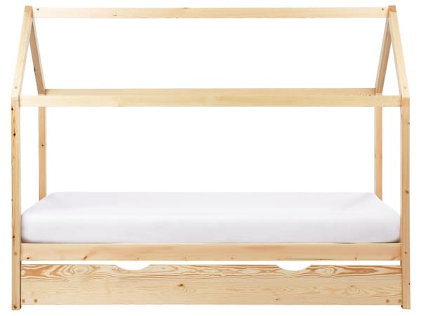 Barn Hus Uttrekkssenge Lyst Tre Furu 90 x 200 cm Enkeltseng med Lamellbunn for Småbarn Moderne Barnehage