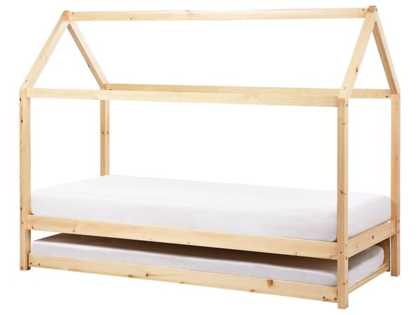 Barn Hus Uttrekkssenge Lyst Tre Furu 90 x 200 cm Enkeltseng med Lamellbunn for Småbarn Moderne Barnehage