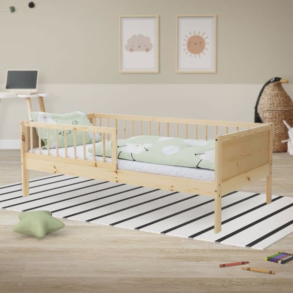 Barnsäng 80x160 cm med spjälskydd och fallskydd i naturligt furuträ ML-design