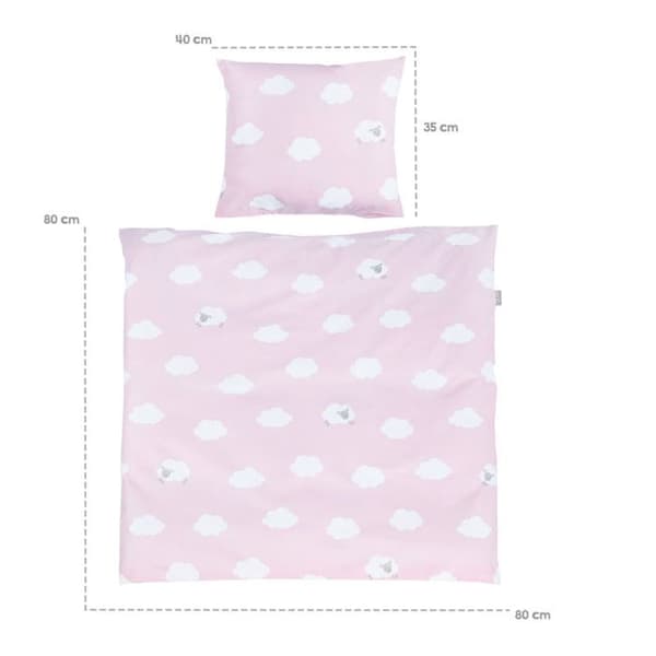 ROBA komplett vagga "Kleine Wolke rose" på hjul - 40 x 90 cm - Vit