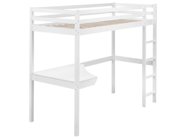 Høyseng Barneseng Hvitt Furutre 90 x 200 cm med Lamellramme med Skrivebord Loft Hytte Sengeramme