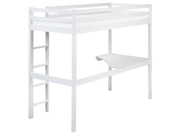 Høyseng Barneseng Hvitt Furutre 90 x 200 cm med Lamellramme med Skrivebord Loft Hytte Sengeramme