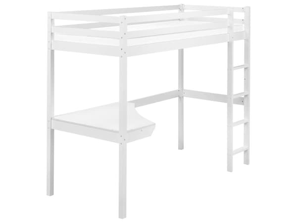 Høyseng Barneseng Hvitt Furutre 90 x 200 cm med Lamellramme med Skrivebord Loft Hytte Sengeramme