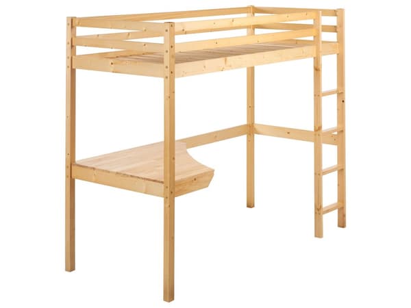 Høyseng Barneseng Lyst Furutre 90 x 200 cm med Lamellramme med Skrivebord Loft Hytte Sengeramme