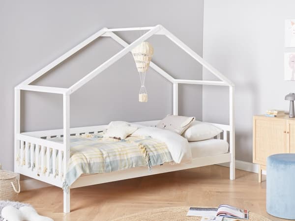 Barneseng Hvitt Tre Furu 90 x 200 cm Enkeltseng med Sengeramme med Lameller