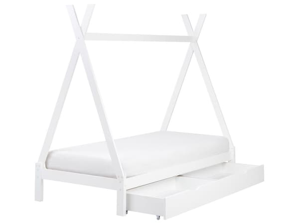 Barneseng Tipi Hvit Furu 90 x 200 cm Enkeltseng med Lameller og Skuffer