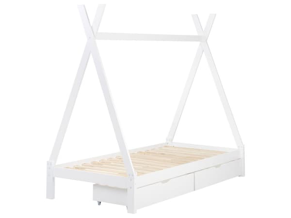 Barneseng Tipi Hvit Furu 90 x 200 cm Enkeltseng med Lameller og Skuffer