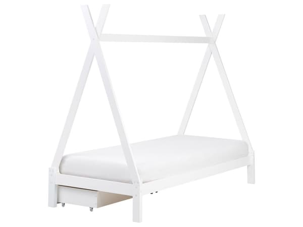 Barneseng Tipi Hvit Furu 90 x 200 cm Enkeltseng med Lameller og Skuffer