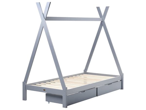 Barneseng Tipi Grå Furu 90 x 200 cm Enkeltseng med Lameller og Skuffer