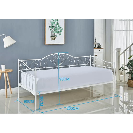 Sängstomme 90X200 Cm - Metall - Med Madrass - Vit - Hjärtan