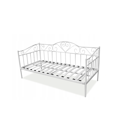 Sängstomme 90X200 Cm - Metall - Med Madrass - Vit - Hjärtan