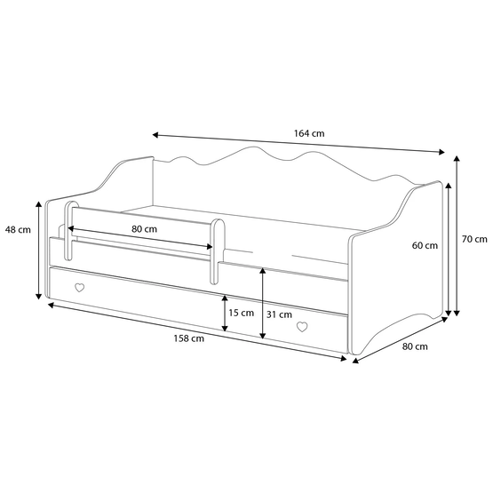 Børneseng 80X160Cm - Med udtræksseng og 2 madrasser - Hvid Grå