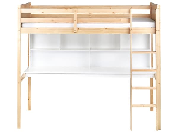 Barneseng med Sovesofa Lyst Furu Trebunn Lamellbunn med Skrivebord og Stige Loftseng Moderne Multifunksjonelt Barnerom 90 x 200 cm