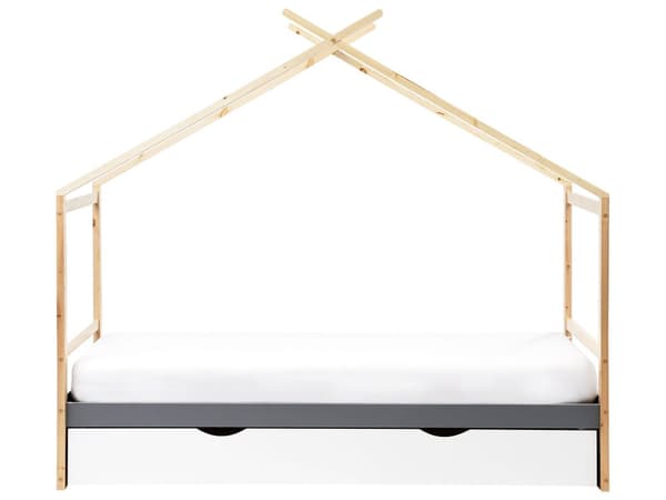 Barneseng Lys med Grå og Hvit Furu 90 x 200 cm Enkeltseng med Lamellramme Oppbevaring og Skuffeseng for Småbarn