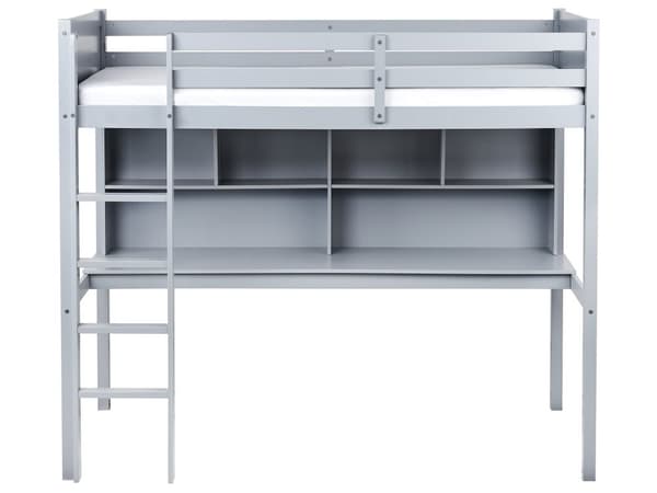 Barneseng med Sovesofa Grå Furu Trebunn Lamellbunn med Skrivebord og Stige Loftseng Moderne Multifunksjonelt Barnerom 90 x 200 cm
