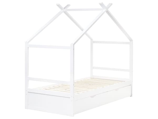 Barneseng i Hvit Furu 90 x 200 cm Enkeltseng med Lamellramme Oppbevaringsskuffeseng for Småbarn