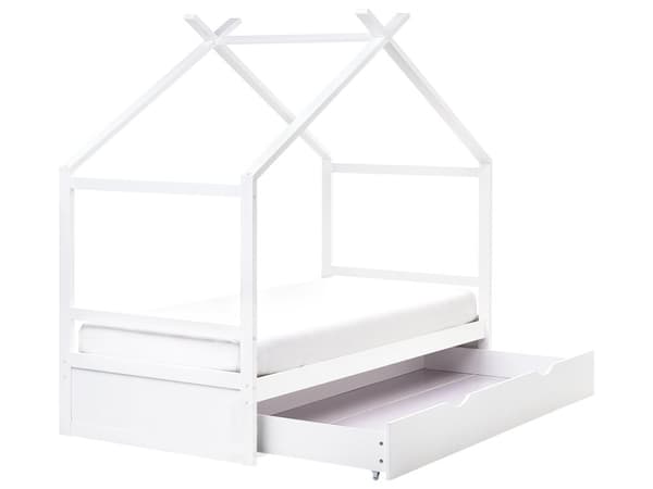 Barneseng i Hvit Furu 90 x 200 cm Enkeltseng med Lamellramme Oppbevaringsskuffeseng for Småbarn