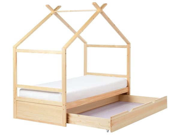 Barneseng i Lyst Furu 90 x 200 cm Enkeltseng med Lamellramme Oppbevaringsskuffeseng for Småbarn