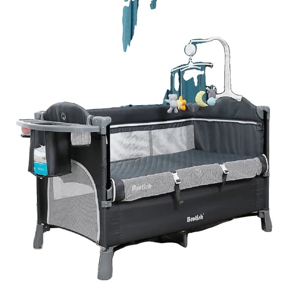 Bærbar Baby Krybbe, Multifunktionelt Sammenklappeligt Design, Vognfunktion,Grå